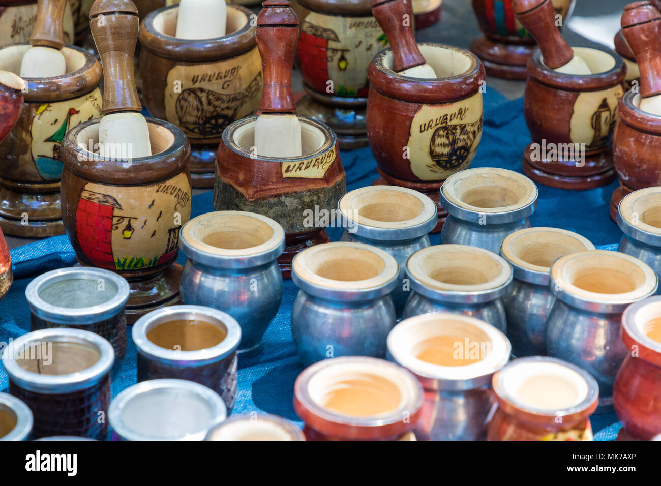 Mate gourds for sale as popular souvenirs from Argentina and Uruguay. Stock Photo