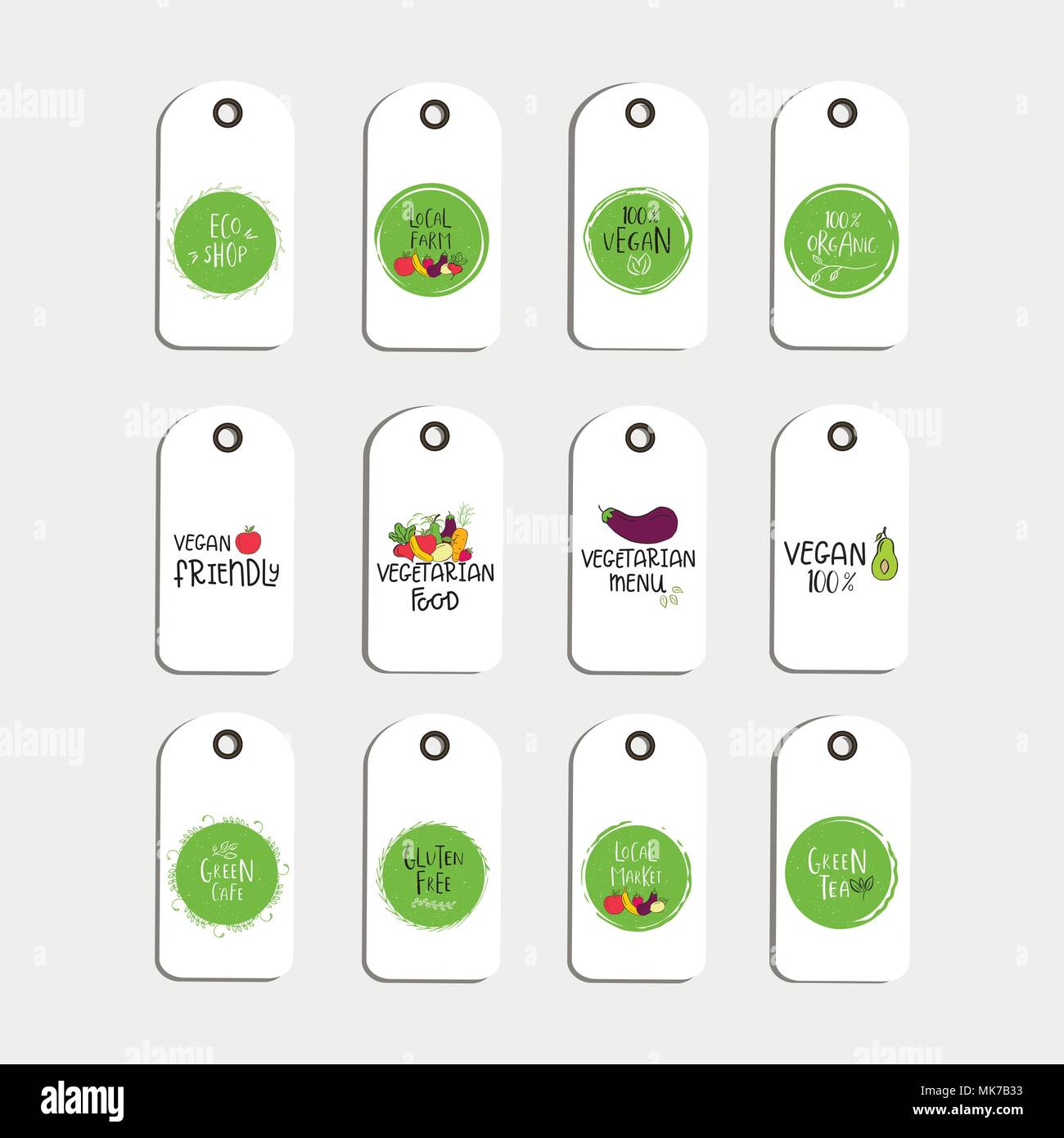 Set of Vector eco badge or tag, bio green logo. Vegan sign for cafe ...