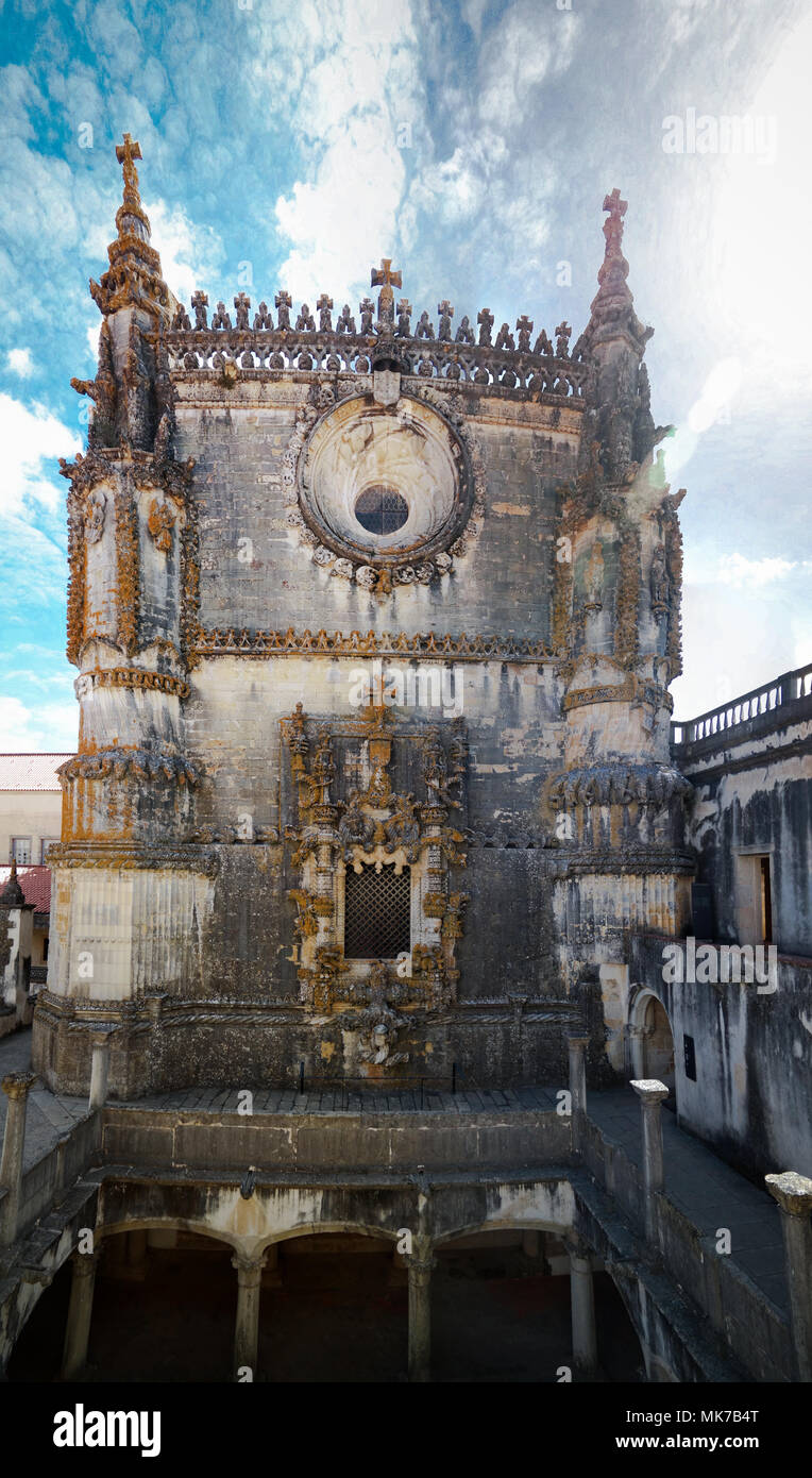 Wall and great manueline window of Templar church of the Convent of the ...