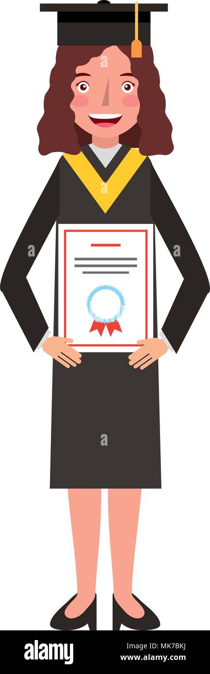 young woman with graduation hat and diploma vector illustration design ...
