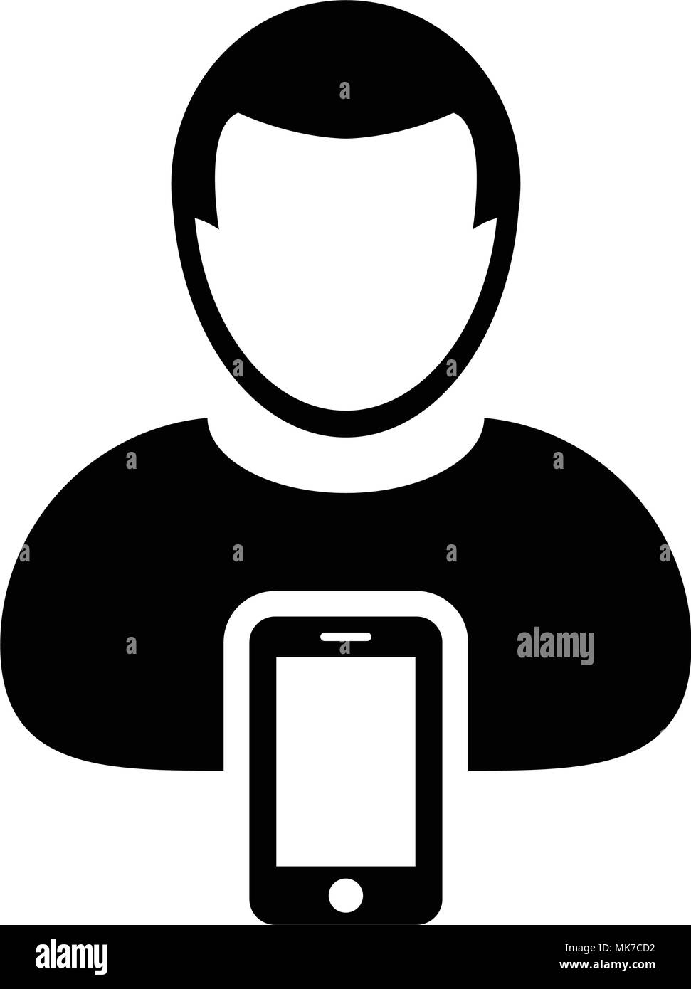 Mobile user icon vector male person profile avatar with smartphone