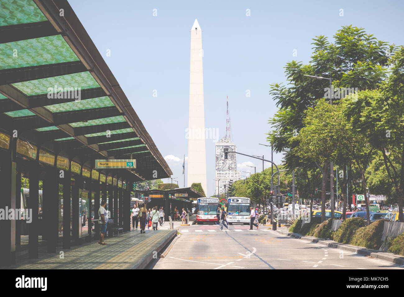 BUENOS AIRES, ARGENTINA -  JANUARY 30, 2018: The Obelisk a major touristic destination in Buenos Aires, Argentina Stock Photo