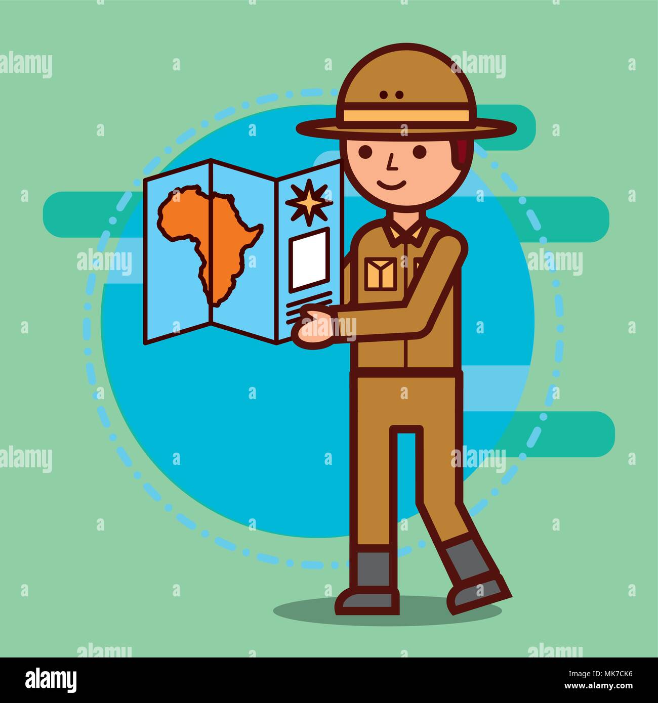 safari boy explorer looking african map vector illustration Stock ...