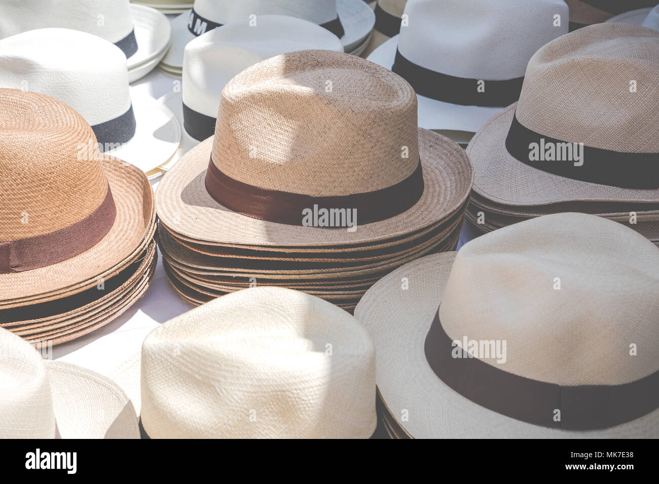 Handmade Panama Hats at the traditional outdoor market. Popular