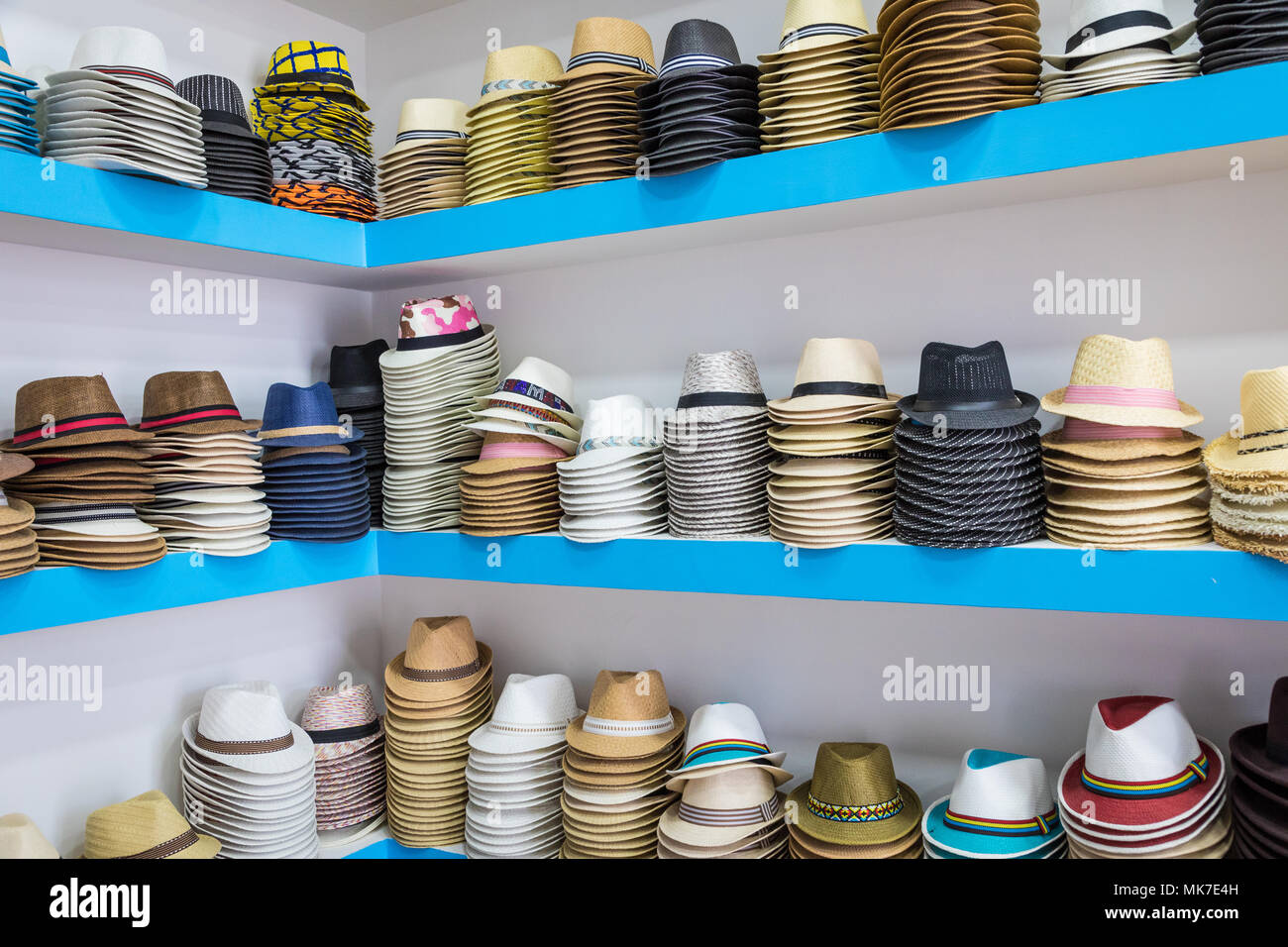 Handmade Panama Hats at the traditional outdoor market. Popular