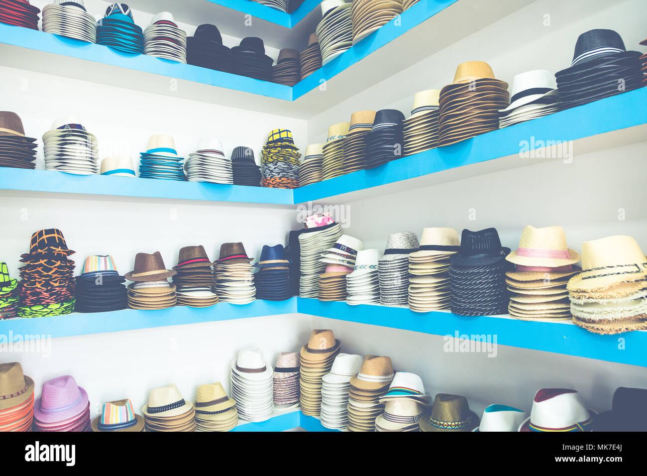 Handmade Panama Hats at the traditional outdoor market. Popular