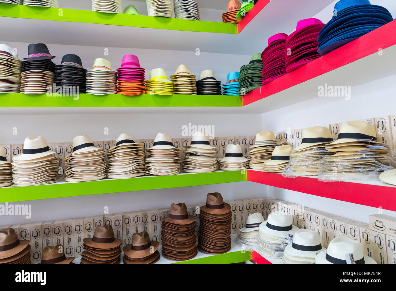 Handmade Panama Hats at the traditional outdoor market. Popular