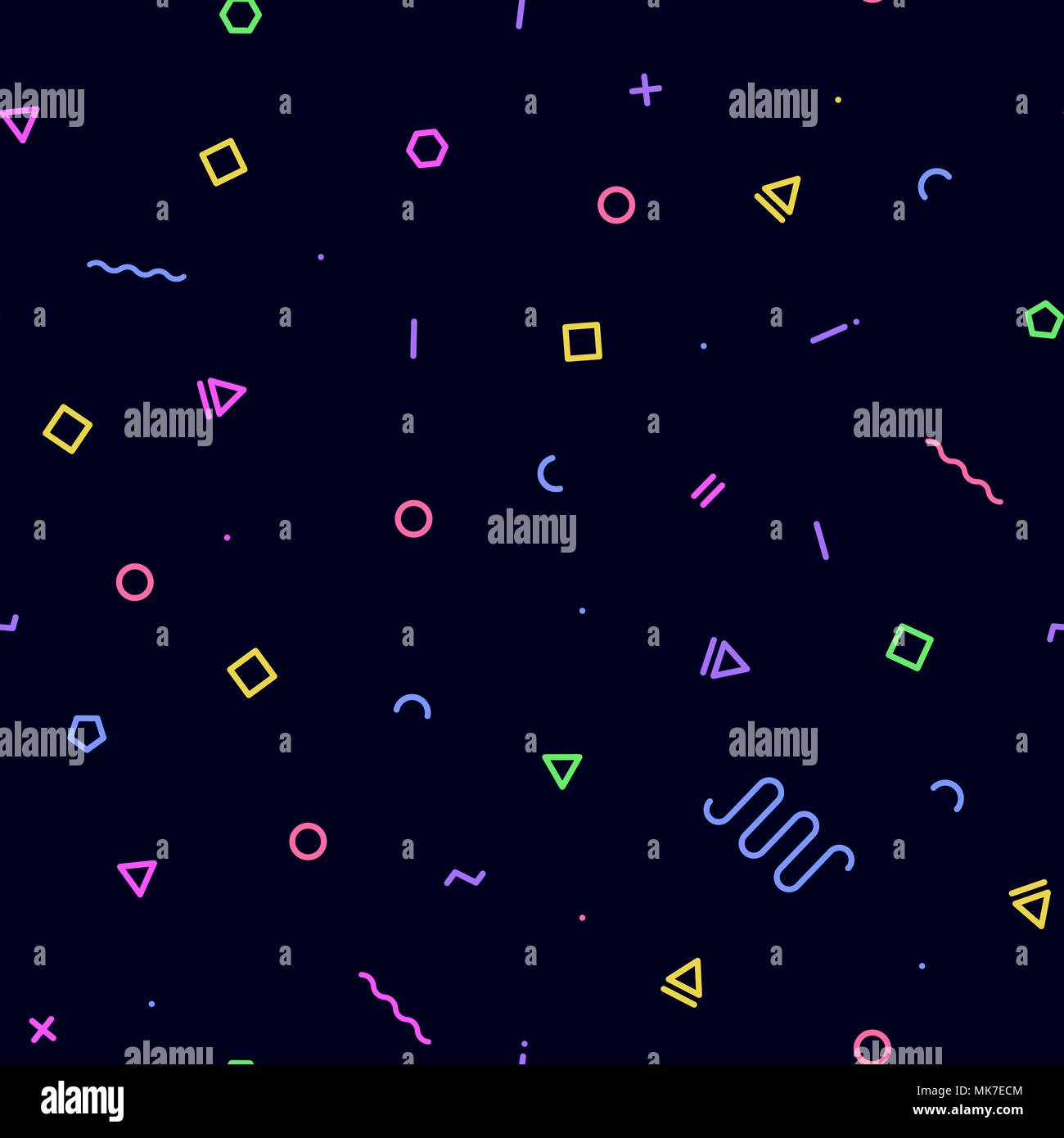 Retro style tileable pattern with scattered geometric elements Stock Vector