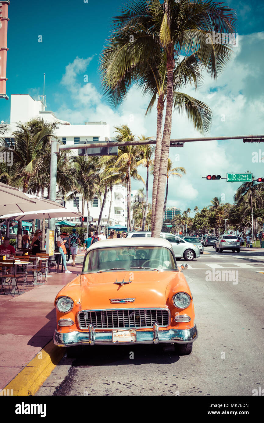 MIAMI BEACH FLORIDA USA FEBRUARY 18 2018 Vintage Car Parked