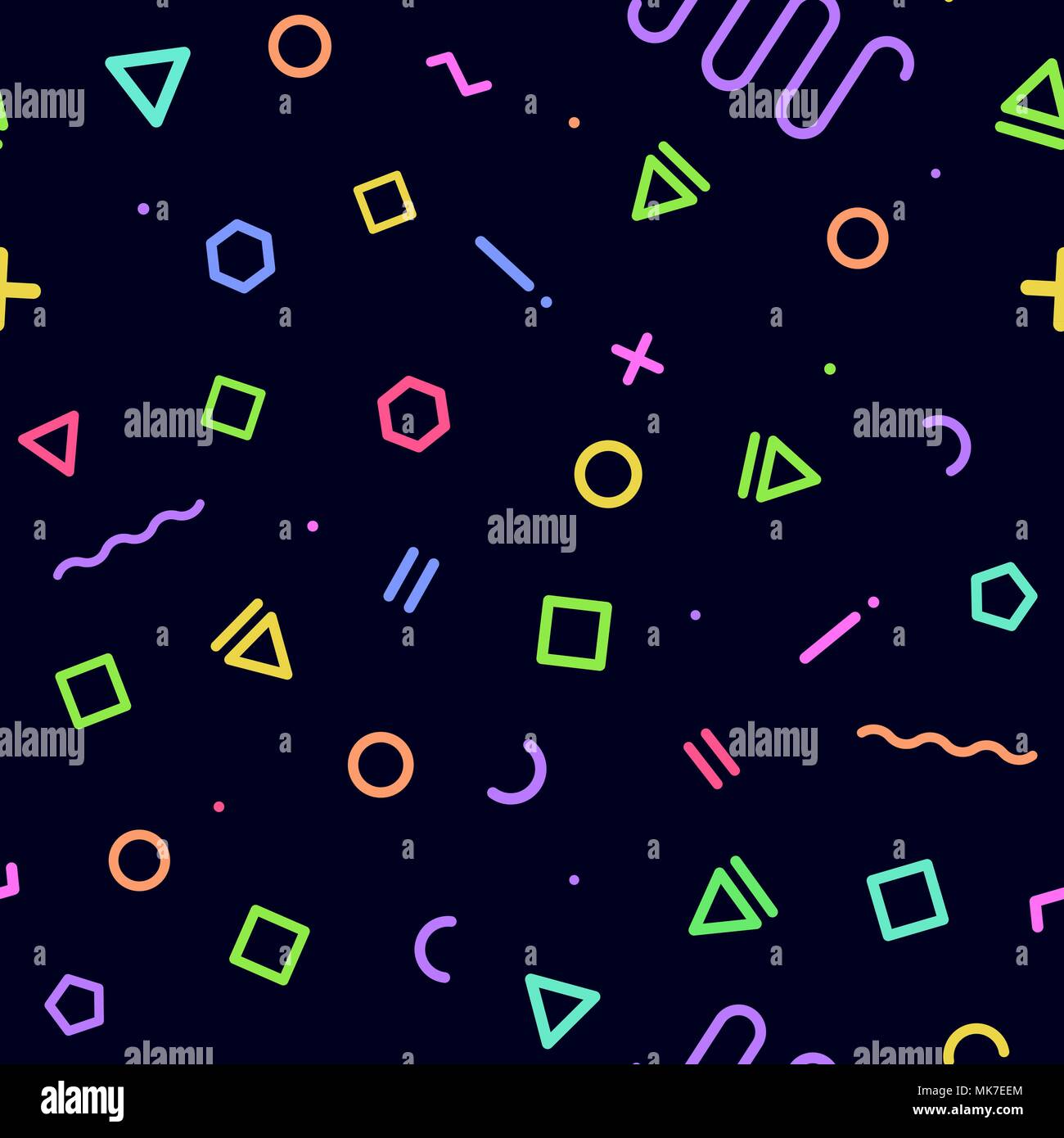 Geometric memphis style seamless pattern with colorful elements Stock ...