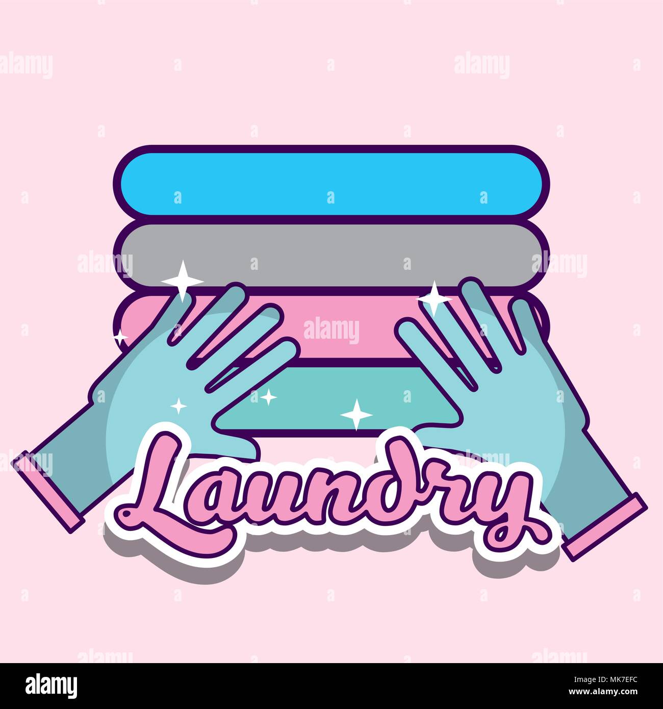 laundry cleaning rubber gloves and stacked shirts vector illustration Stock Vector