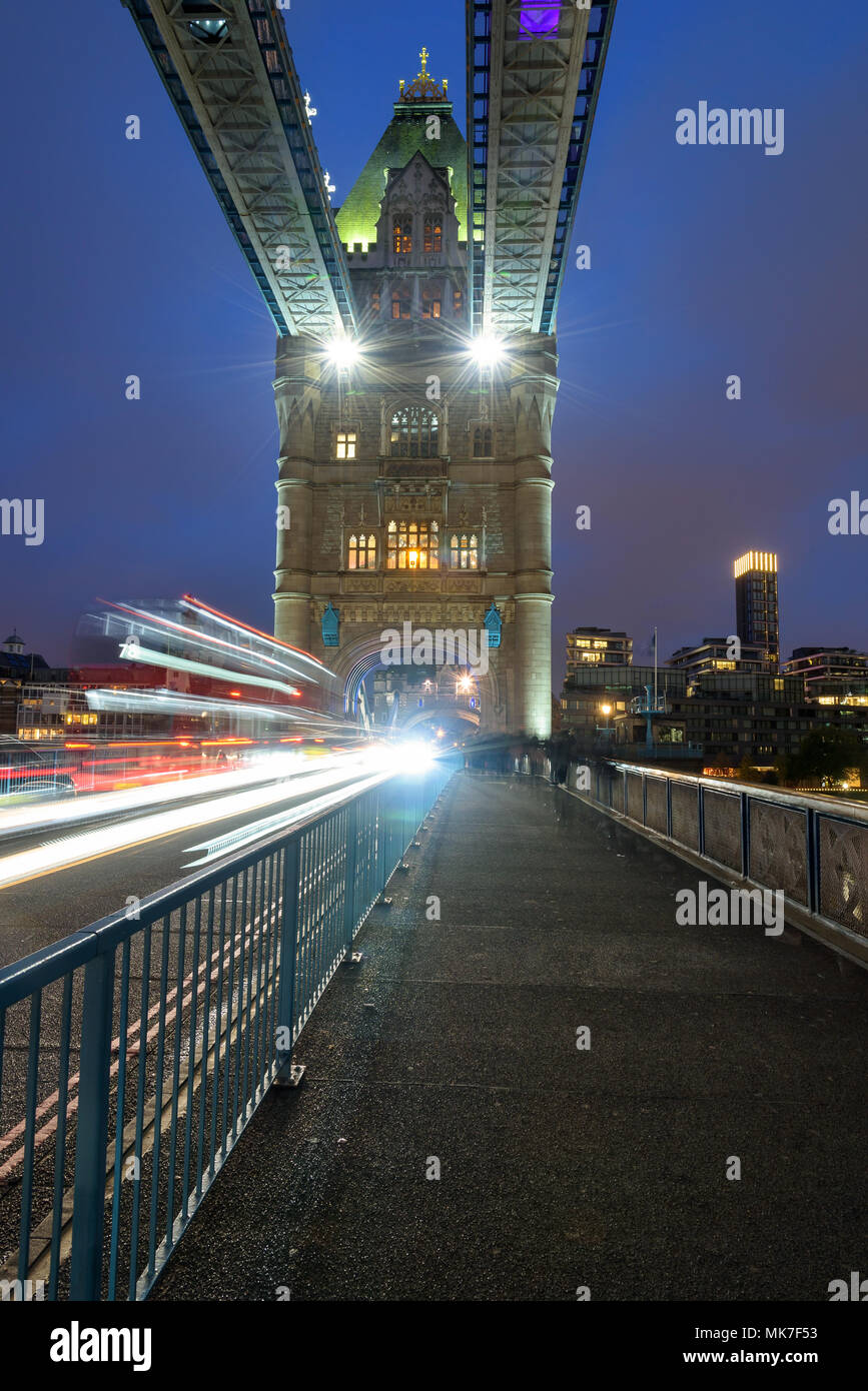 Tower Bridge with motion blurred car lights in London Stock Photo Alamy