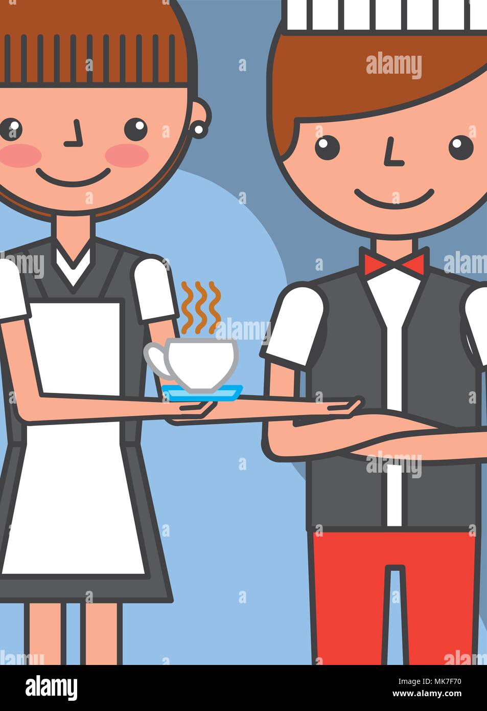 maid woman and waiter with coffee cup employees vector illustration