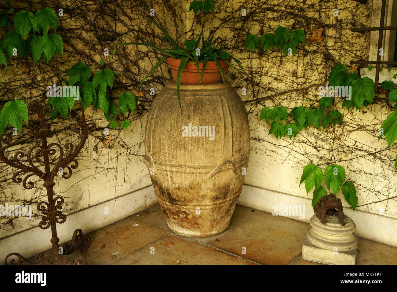Old amphora like pot at winery in Valpolicella region, Fumane, district Verona, Veneto, Italy Stock Photo