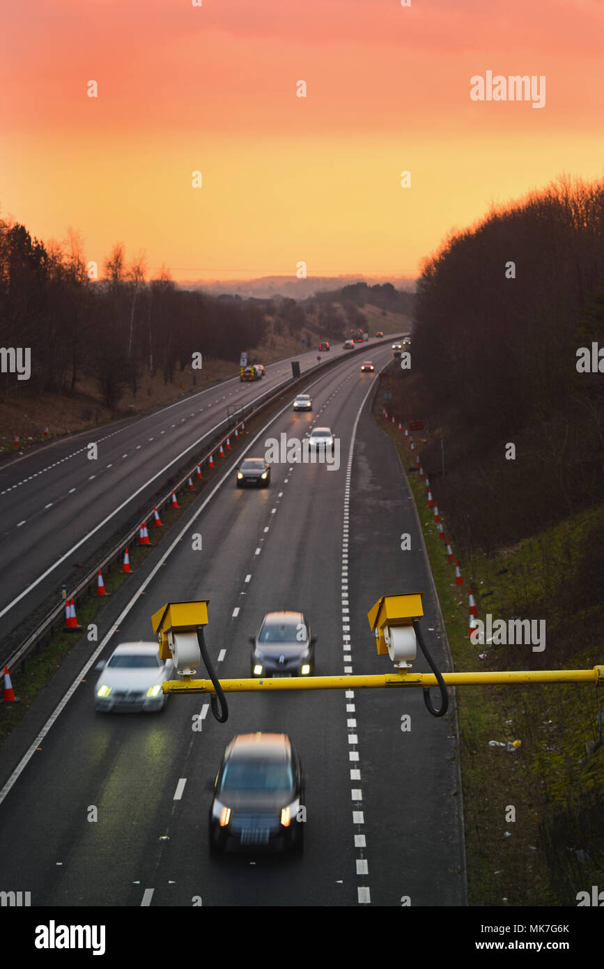 traffic passing average speed cameras at roadworks at sunrise leeds