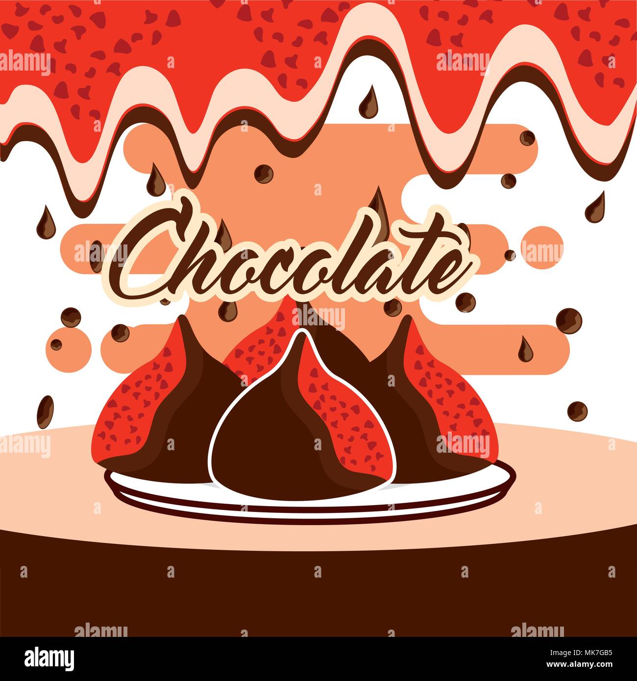 chocolate candy chips nuts on dish melted drops background vector