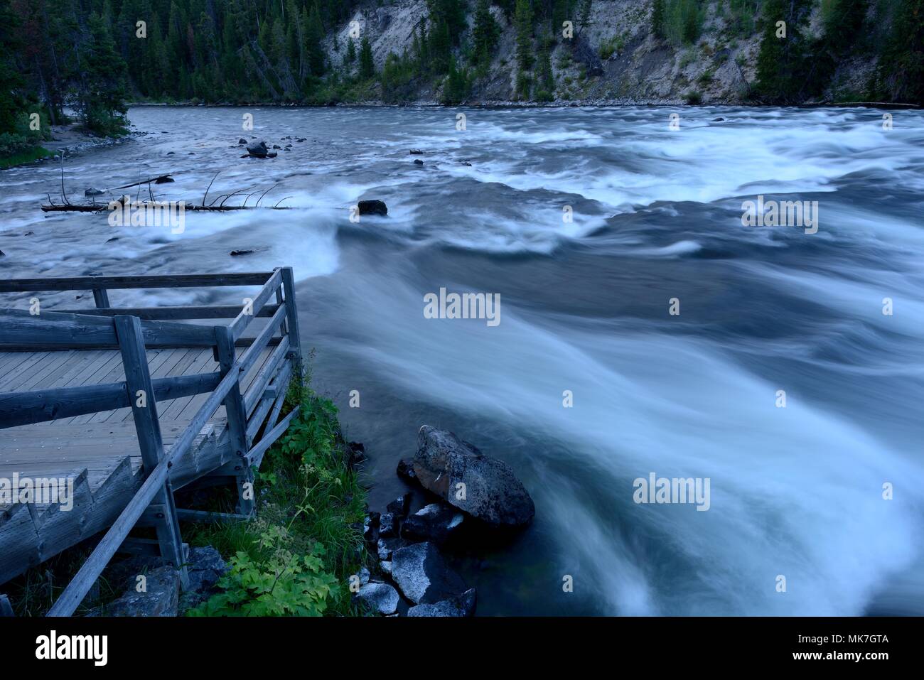 Night at Yellowstone River - Night view of the Yellowstone River at LeHardy Rapids, Yellowstone National Park, Wyoming, USA. Stock Photo