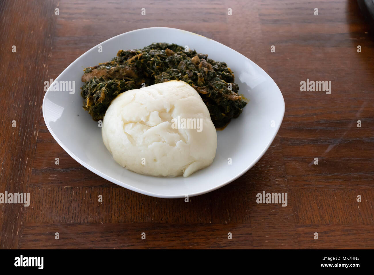 Nigerian Pounded Yam Serves with vegetable Soup Stock Photo Alamy