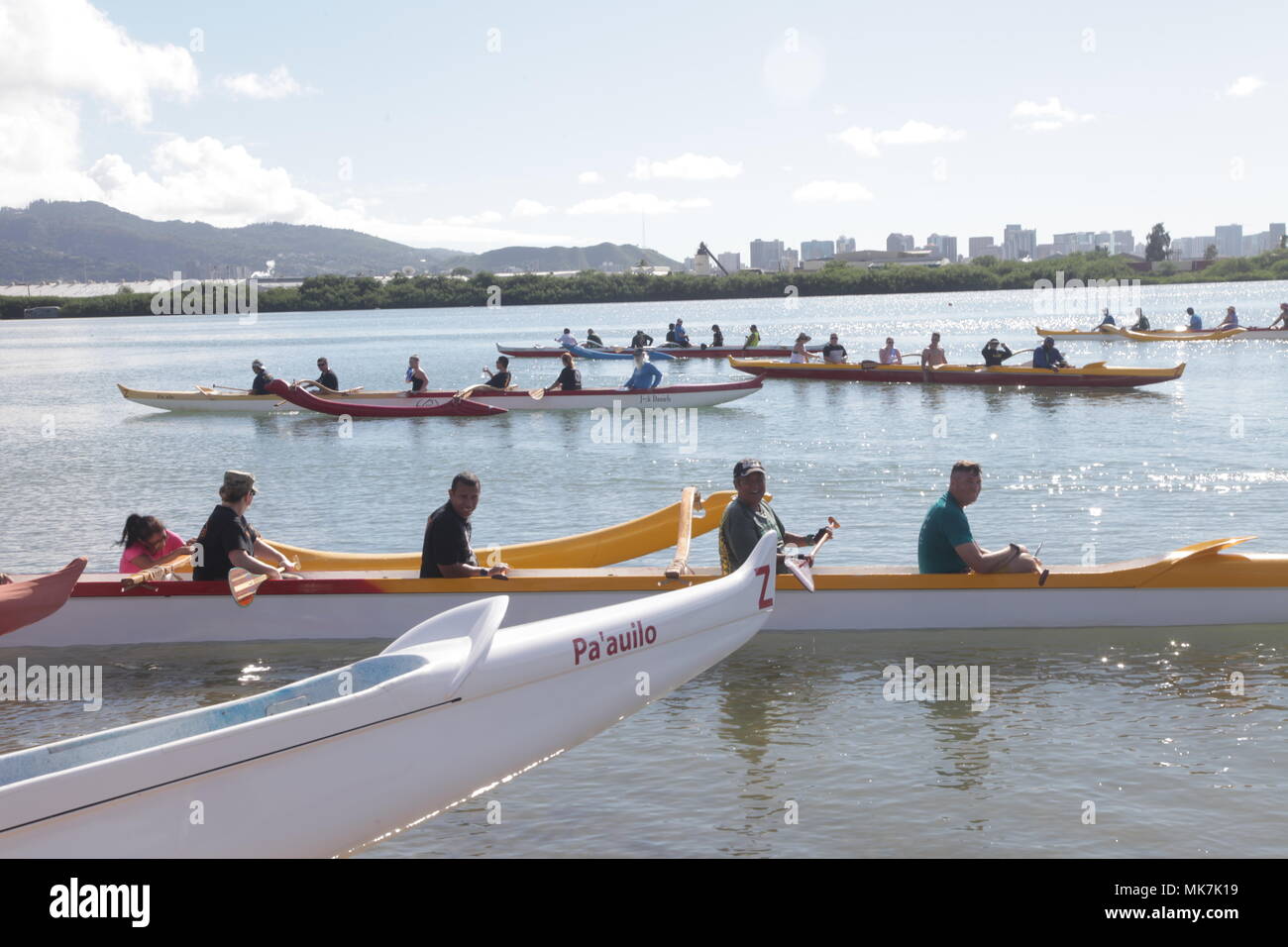 U.S. Army Soldiers compete in the canoeing event for the Pacific