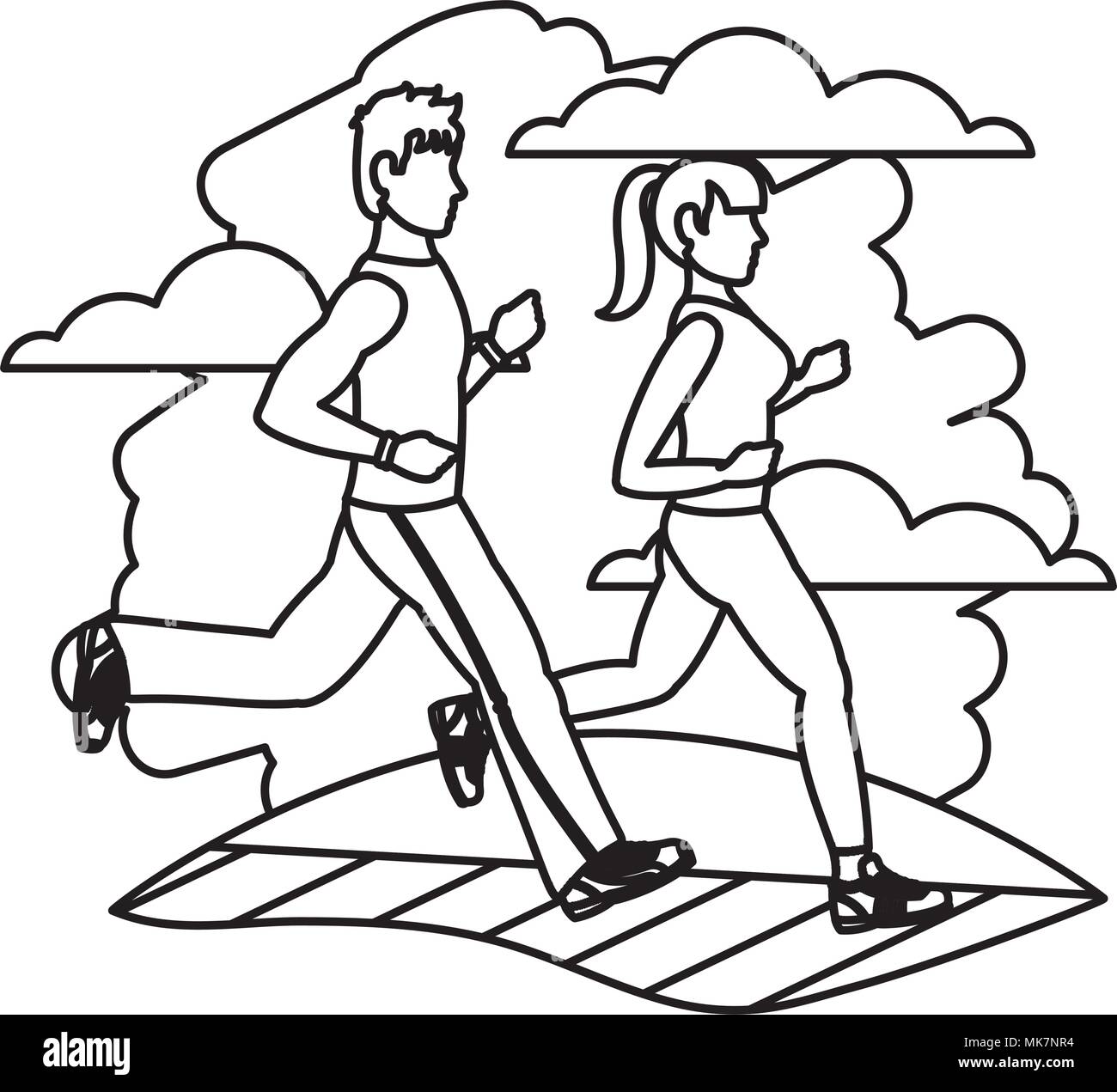 line fitness woman and man running training Stock Vector Image & Art ...