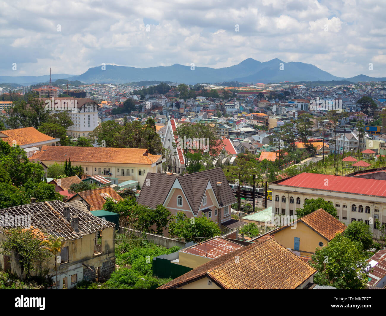 DA LAT, VIETNAM Aril 28, 2018 View of many Houses, Building and