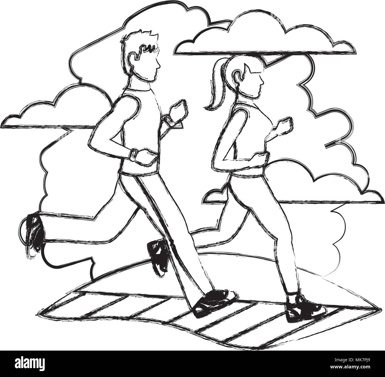 grunge fitness woman and man running training Stock Vector Image & Art ...
