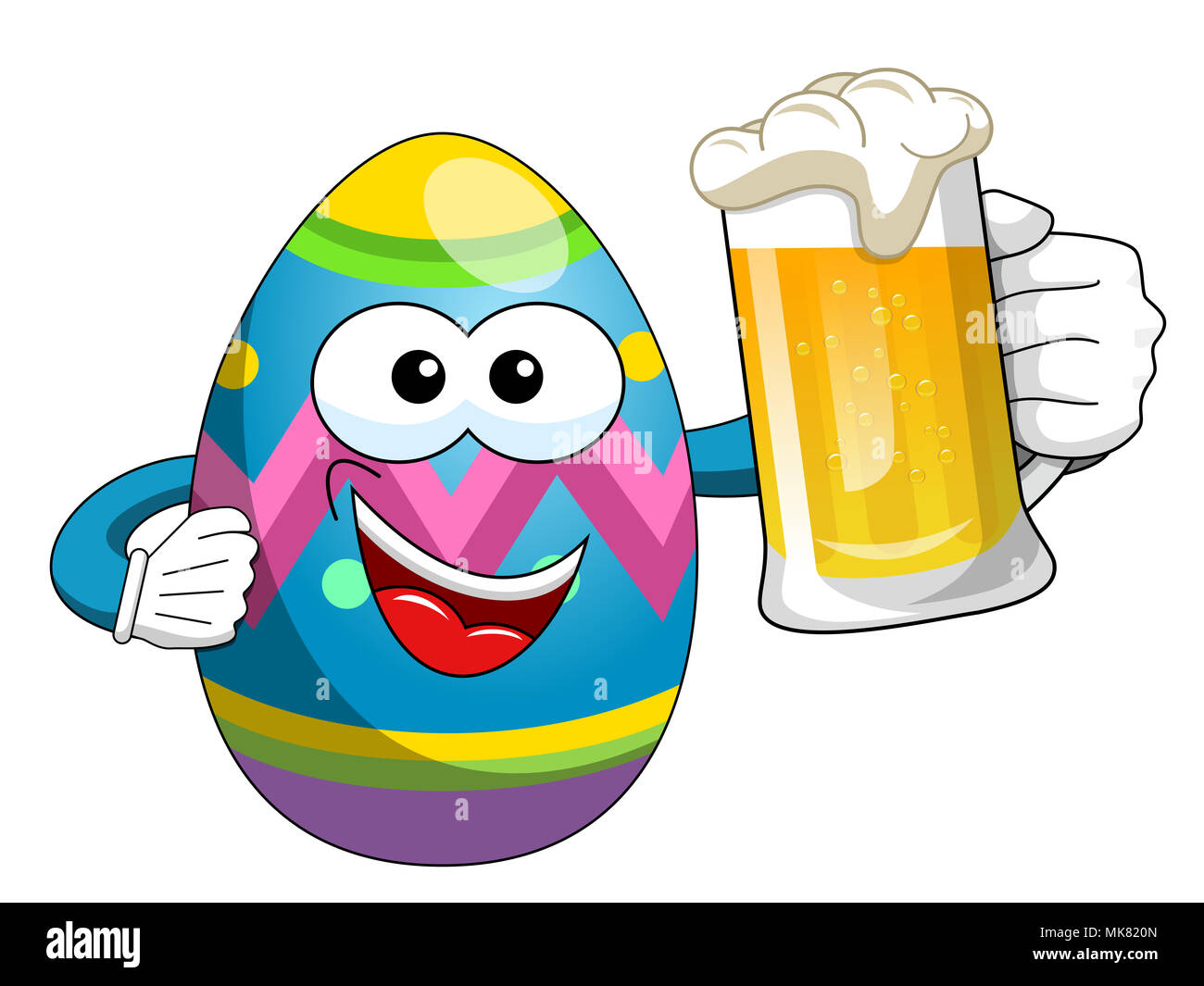 Happy Decorated Easter Egg character drinking mug beer isolated Stock