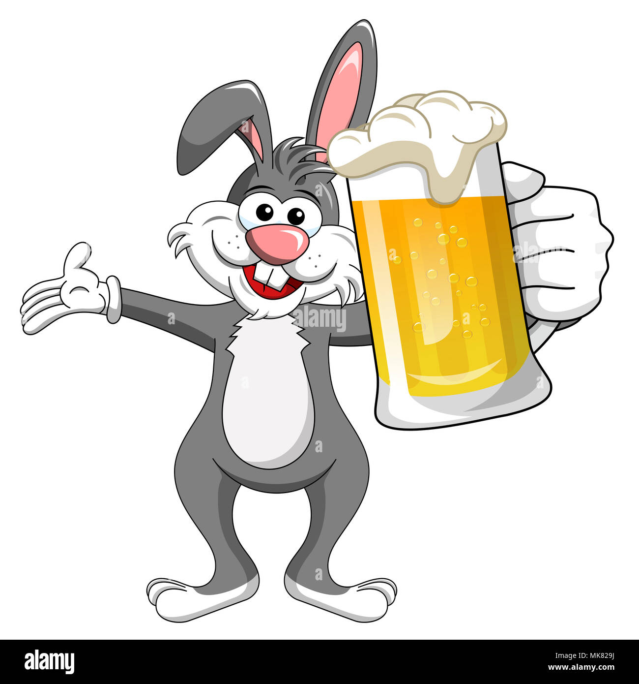 bunny or rabbit drinking mug beer isolated on white Stock Photo