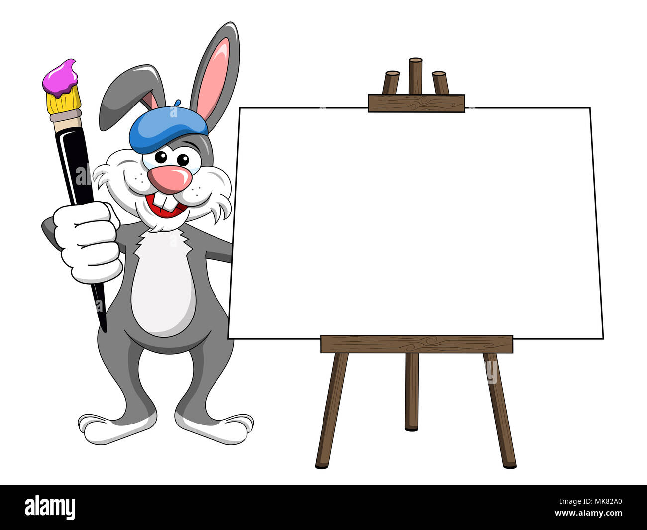 bunny or rabbit painter brush and palette blank canvas isolated on