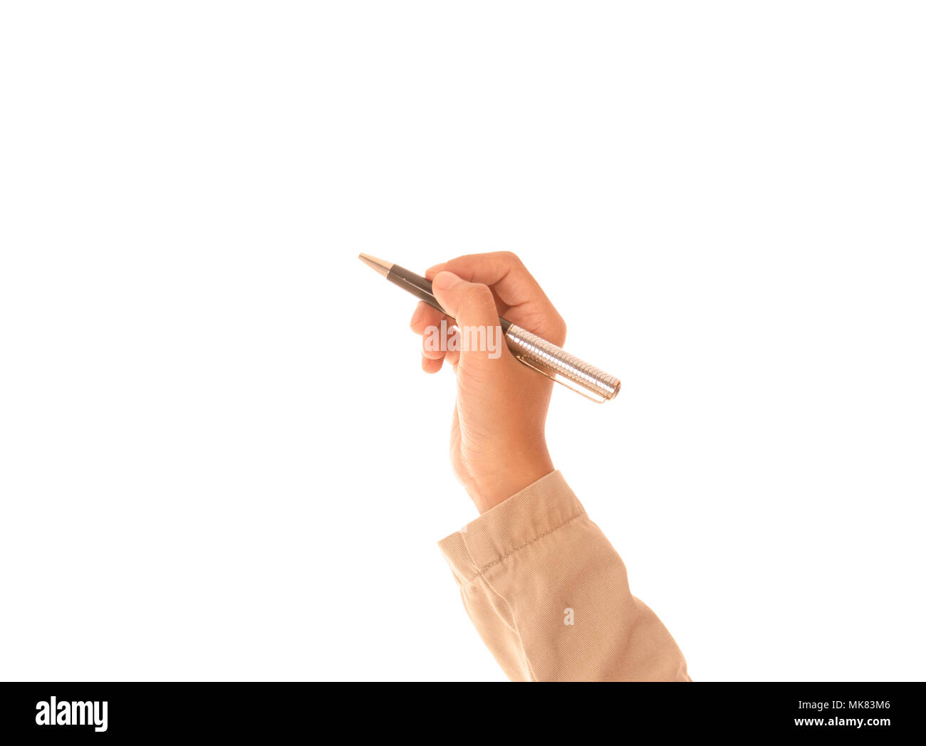 hand of a female holding a pen isolated on white background Stock Photo ...