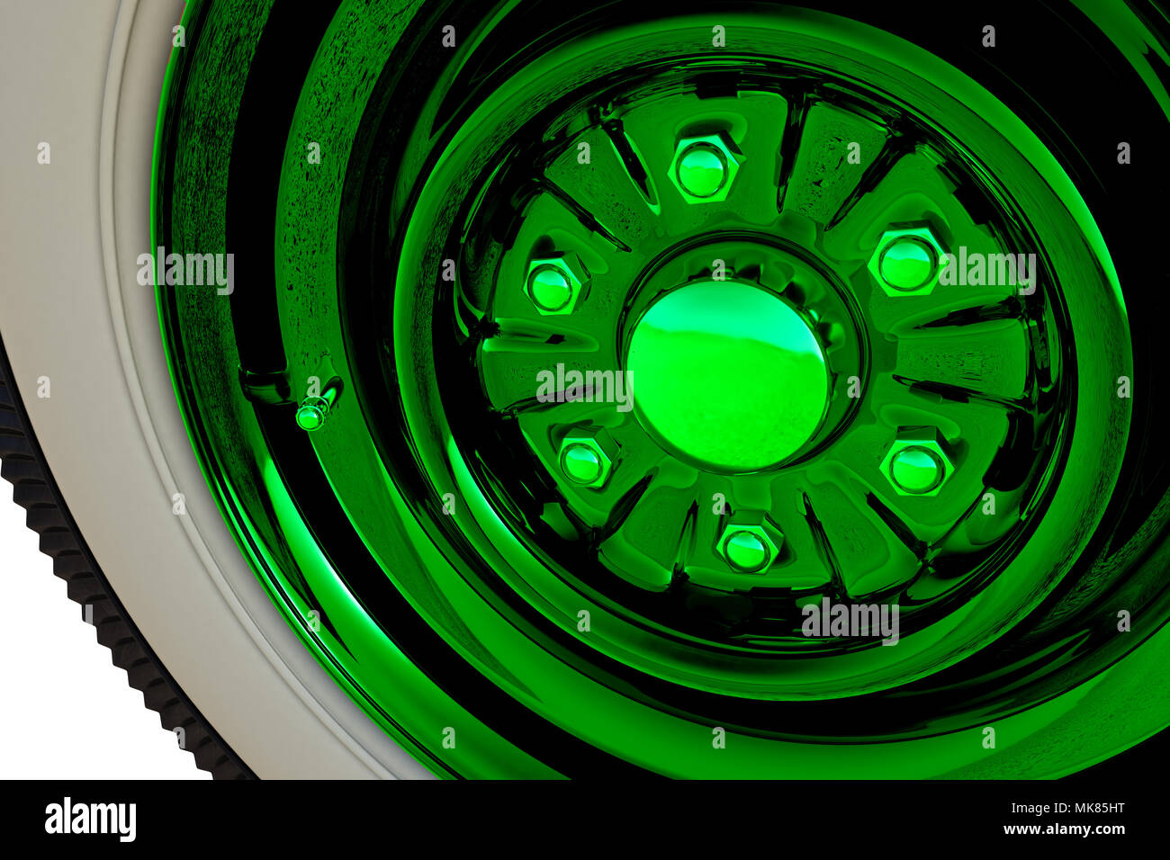 Green retro wheel. 3D render Stock Photo