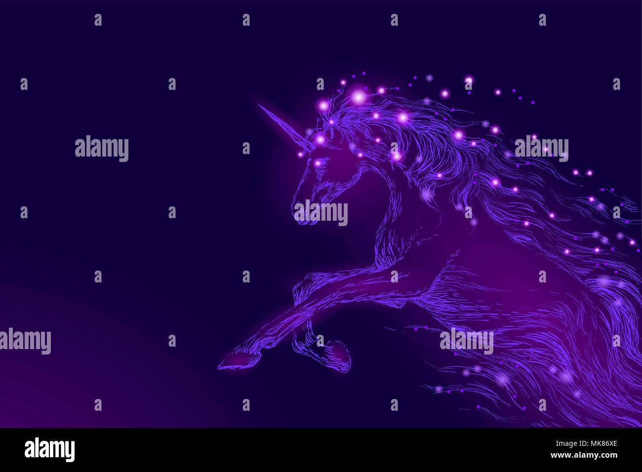 Purple Violet Glowing Horse Unicorn Riding Night Sky Star Creative Decoration Magical Backdrop Shining Cosmos Space Horn Fairy Myth Moon Light Fantasy Background Vector Illustration Stock Vector Image Art Alamy