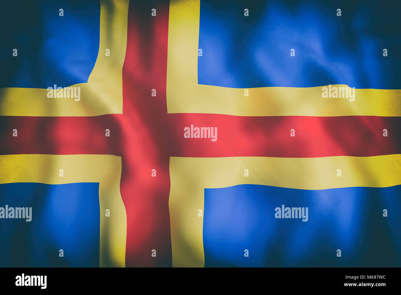 3d Rendering Of An Old Aland Islands Flag Waving Stock Photo Alamy