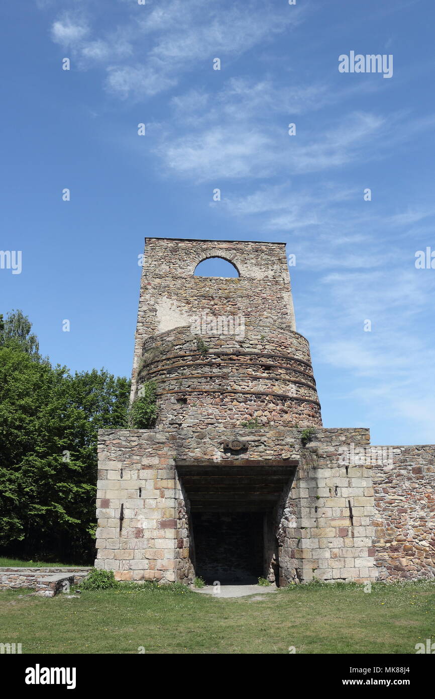 Blast furnace - main part of ruins of 19th century ironworks in Samsonow, Poland Stock Photo