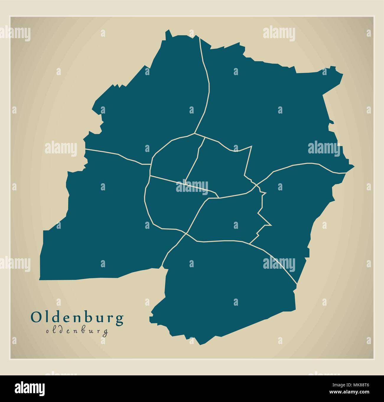 Modern City Map Oldenburg city of Germany with boroughs DE Stock