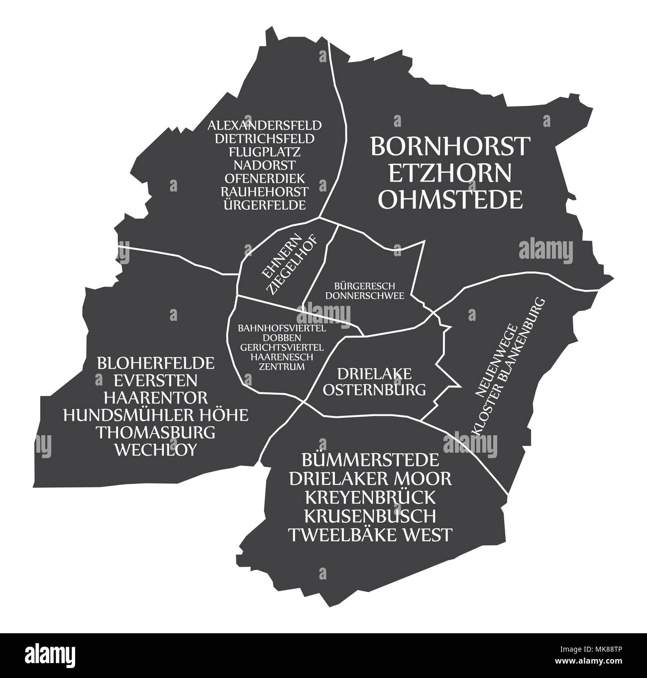 Oldenburg city map Germany DE labelled black illustration Stock Vector