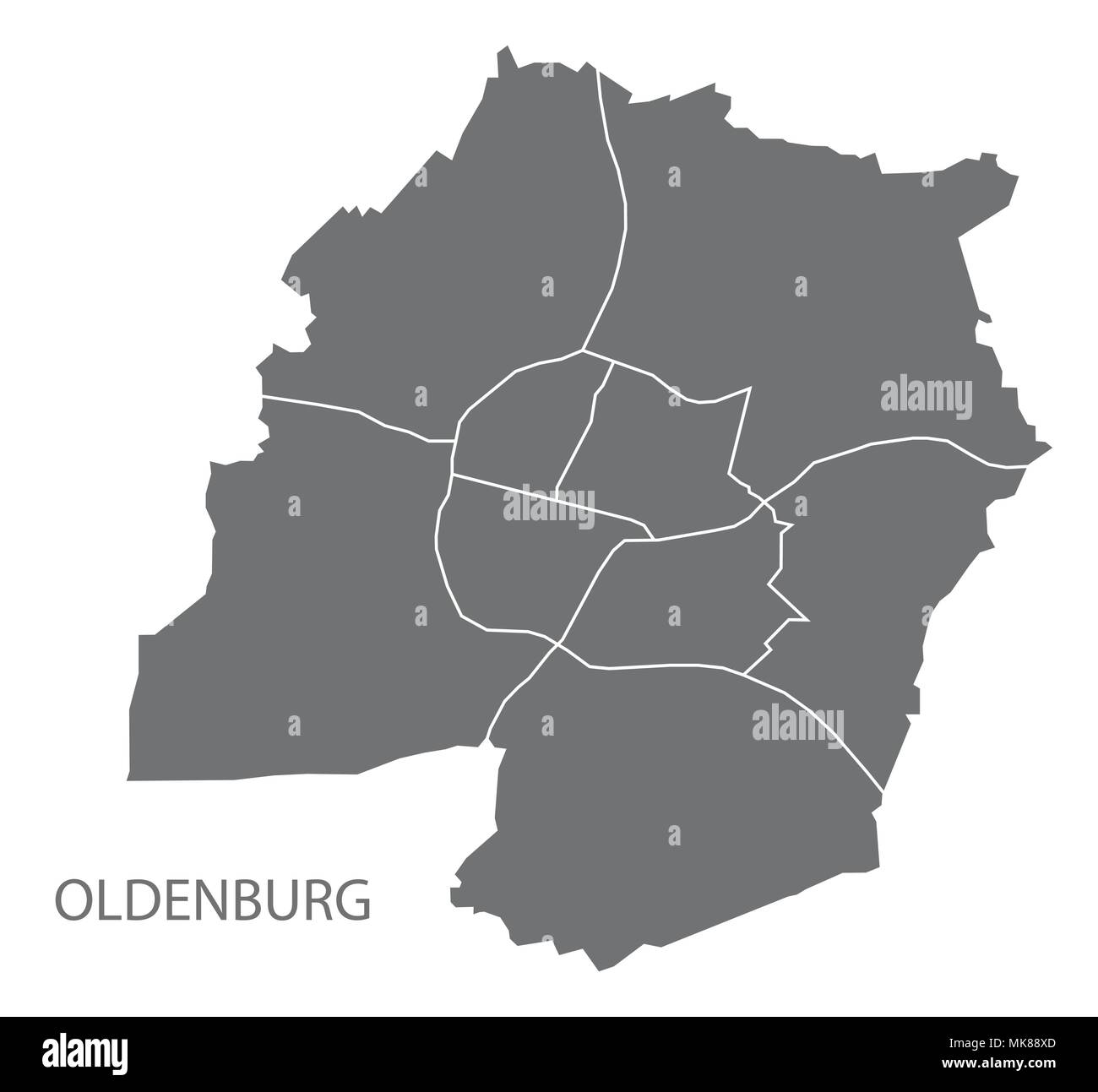 Oldenburg city map with boroughs grey illustration silhouette shape