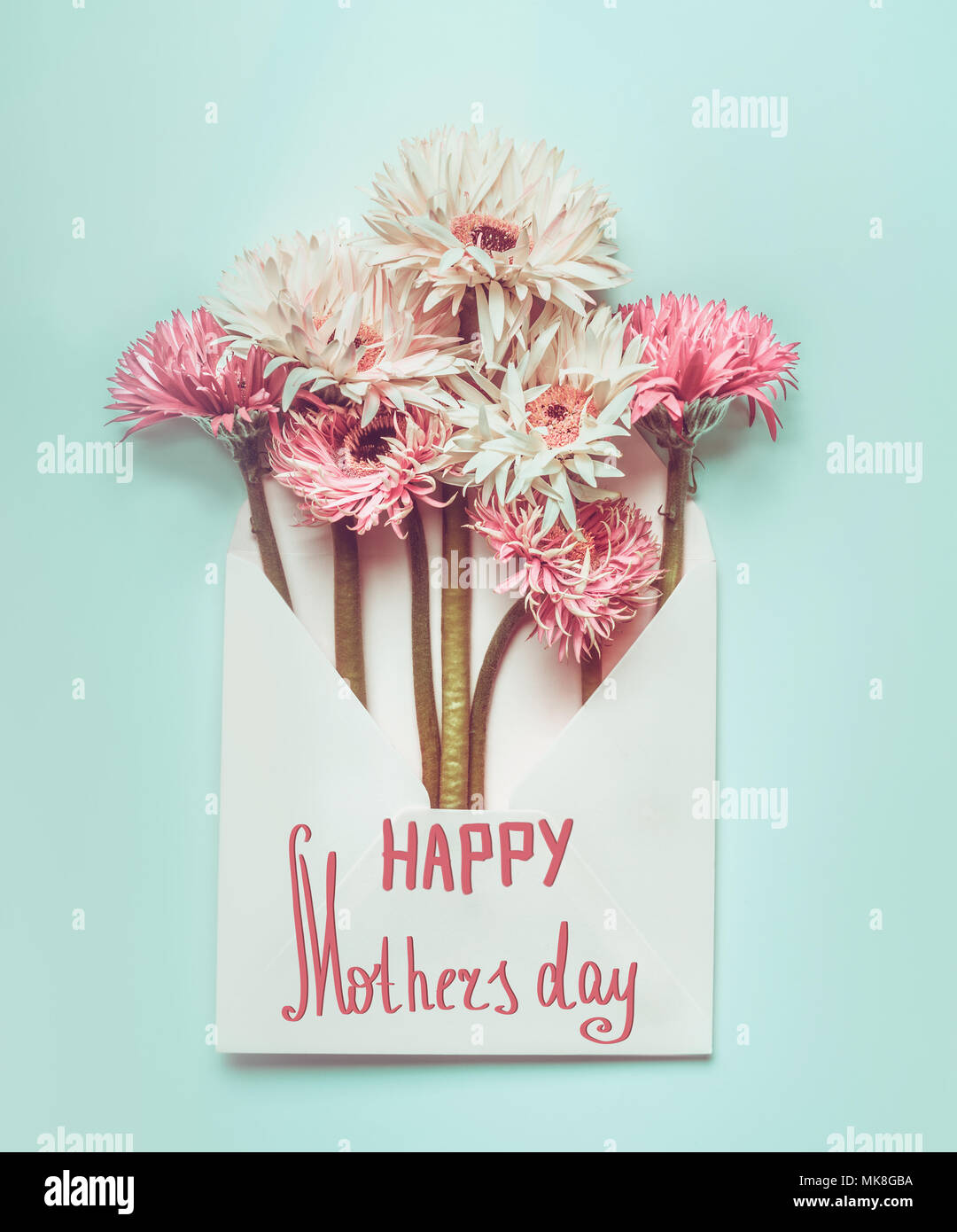 Happy Mothers Day Greeting Card With Beautiful Flowers Bunch In