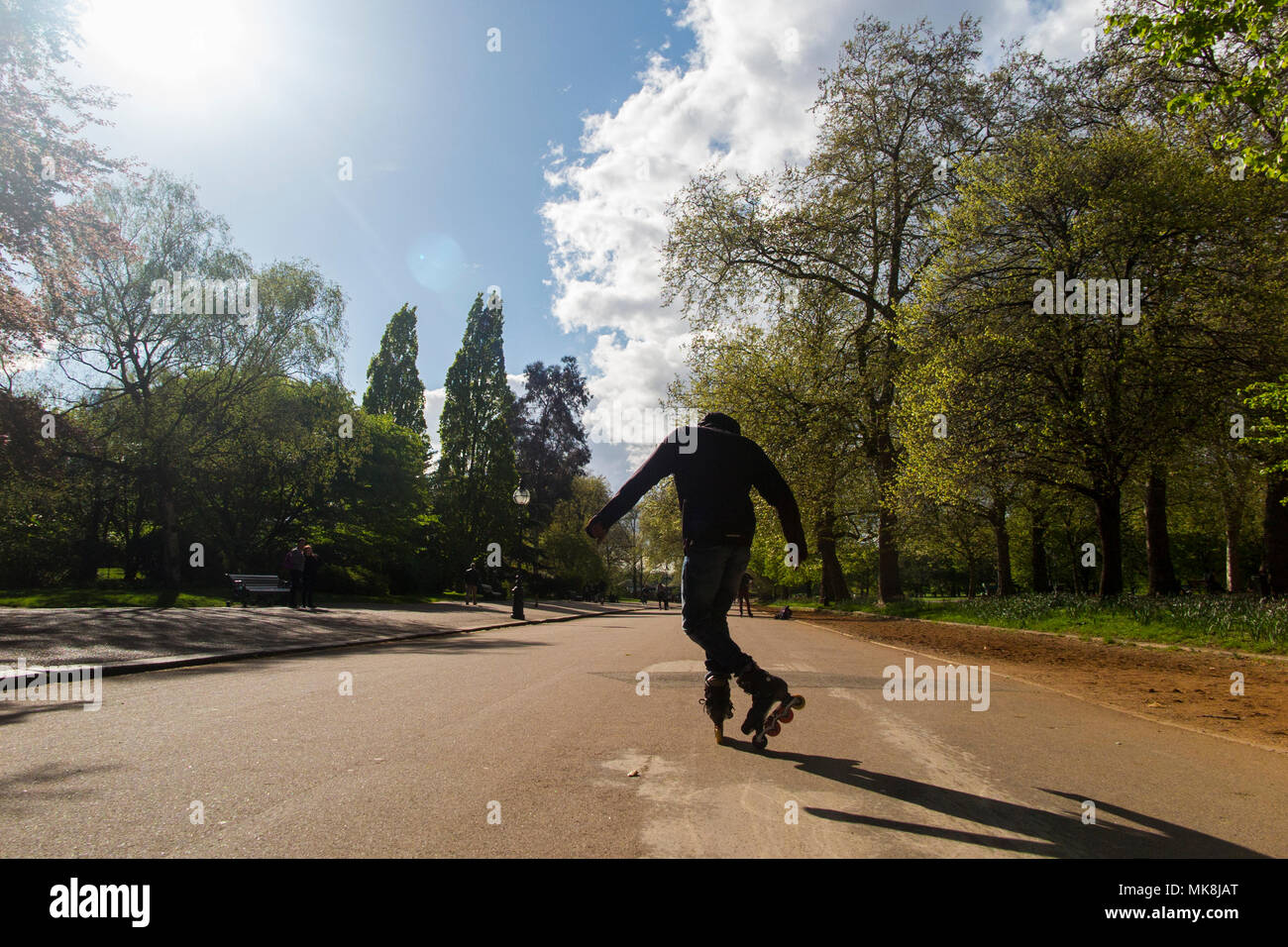 A very cool rollerblader in Hyde Park, Central London Stock Photo