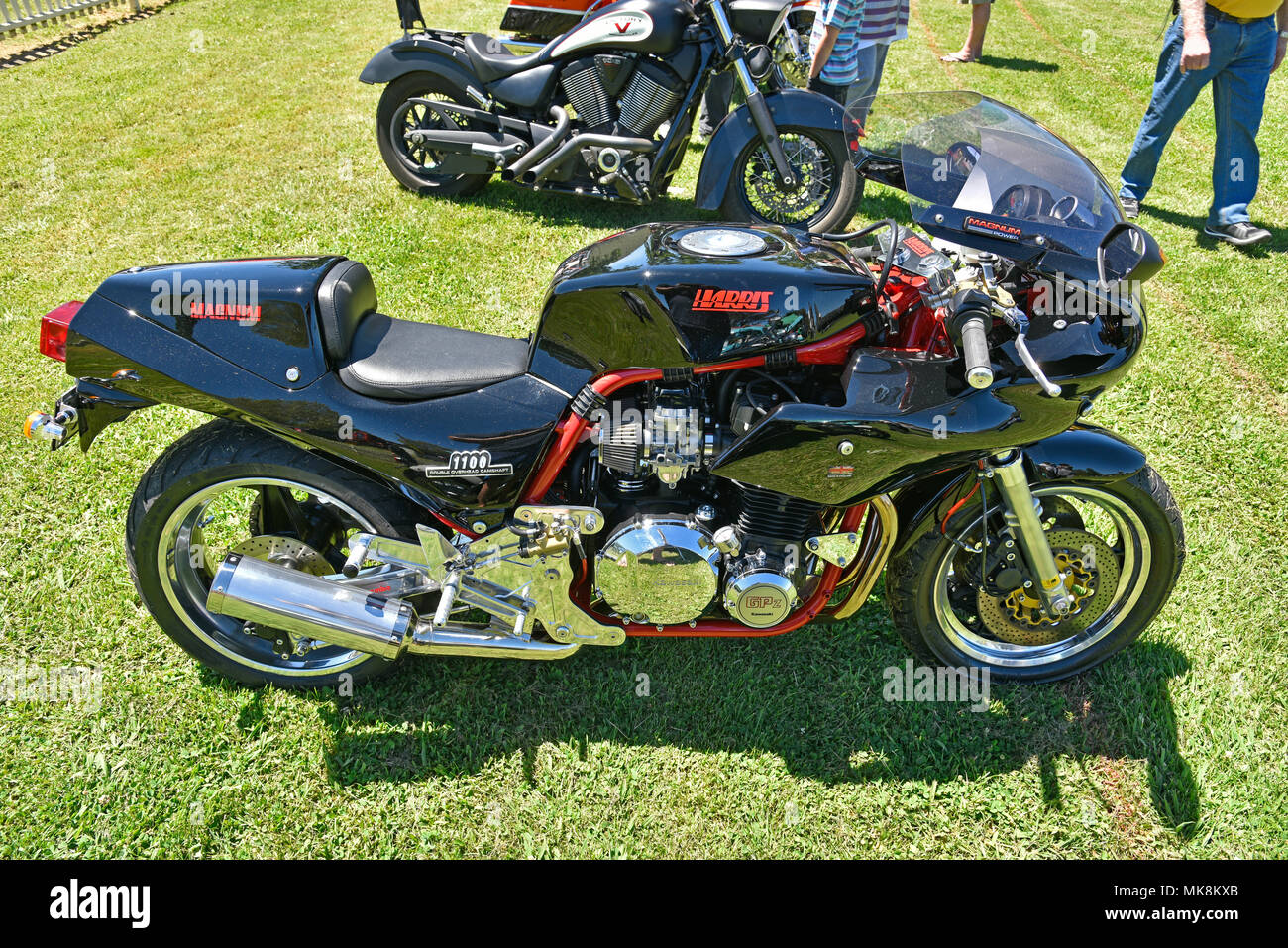 custom black harris magnum with Kawasaki gpz100 engine Stock Photo - Alamy
