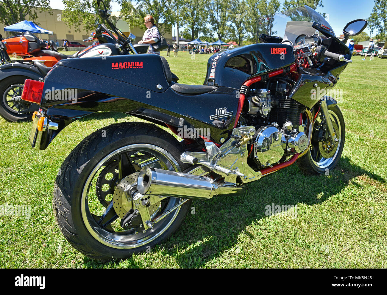 custom black harris magnum with Kawasaki gpz100 engine Stock Photo - Alamy