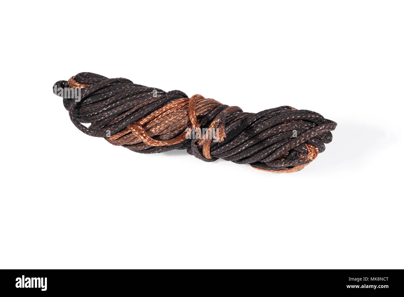 Copper braided hose. Closeup. Isolated on white background Stock Photo