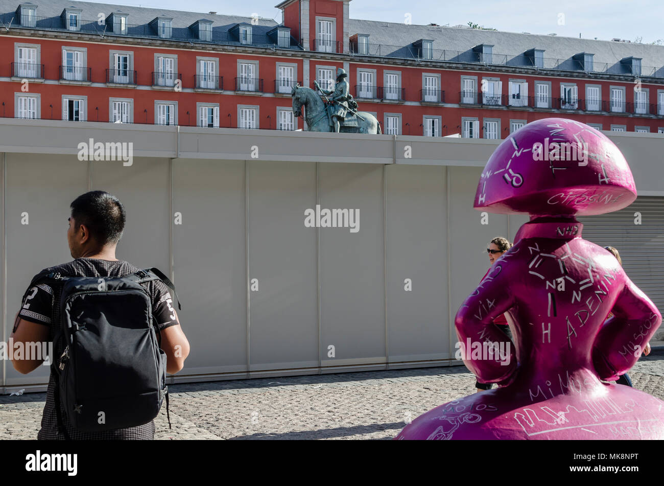An art figure Menina view  in the old town, Mayor square, Madrid city, Spain. Stock Photo