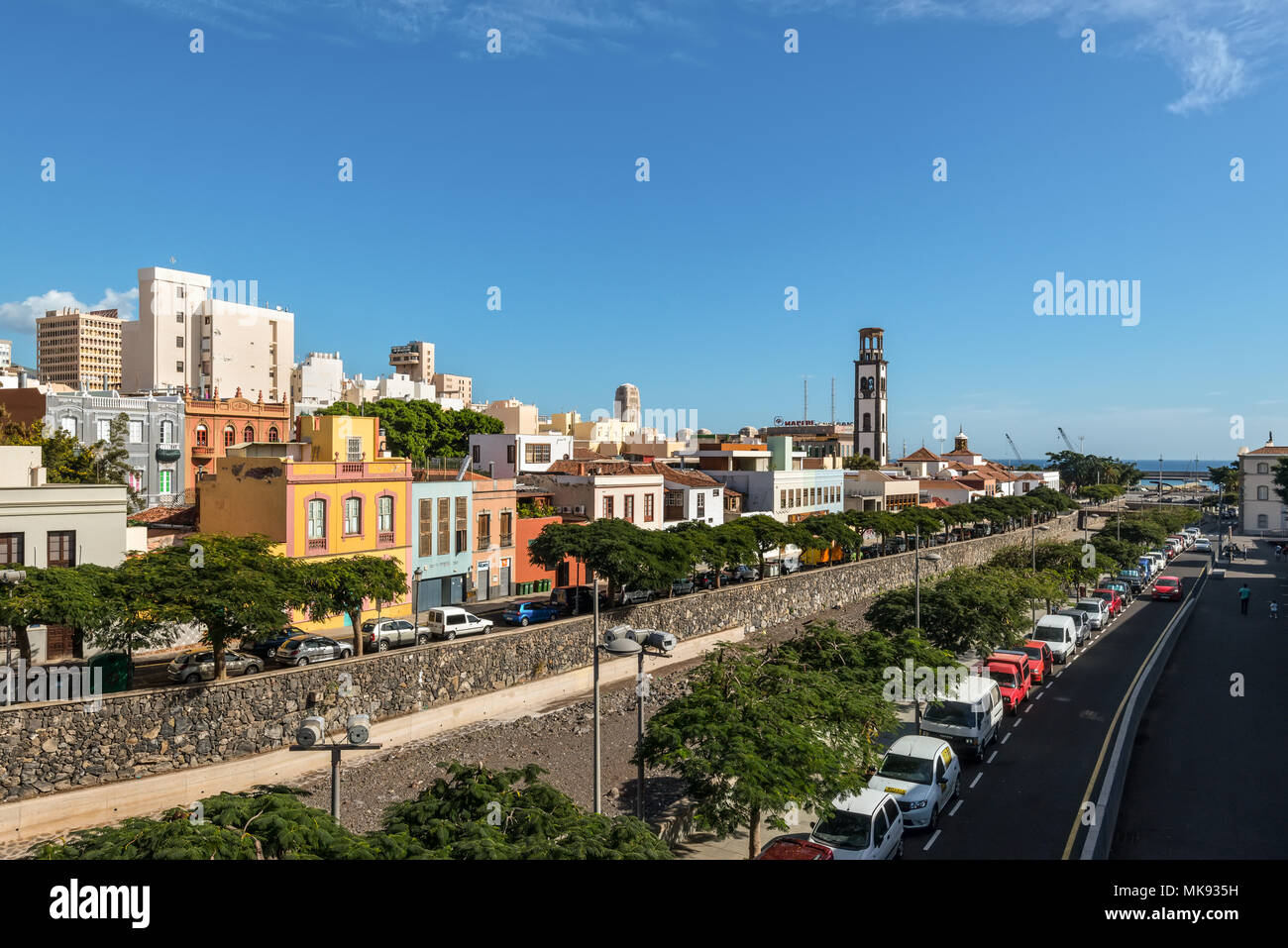 Santa Cruz de Tenerife, Canary Islands, Spain - Desember 11, 2016: Buildings along the Barranco de los Santos river in Santa Cruz de Tenerife, Canary Stock Photo