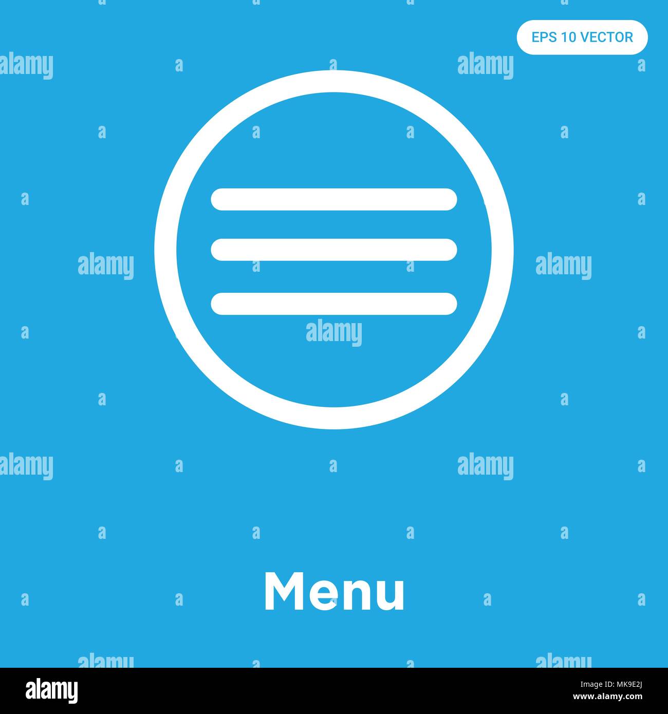 Menu vector icon isolated on blue background, sign and symbol Stock ...