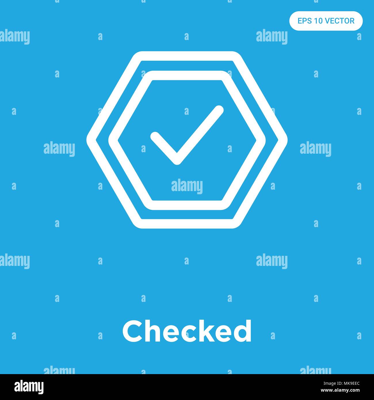 Checked vector icon isolated on blue background, sign and symbol Stock Vector