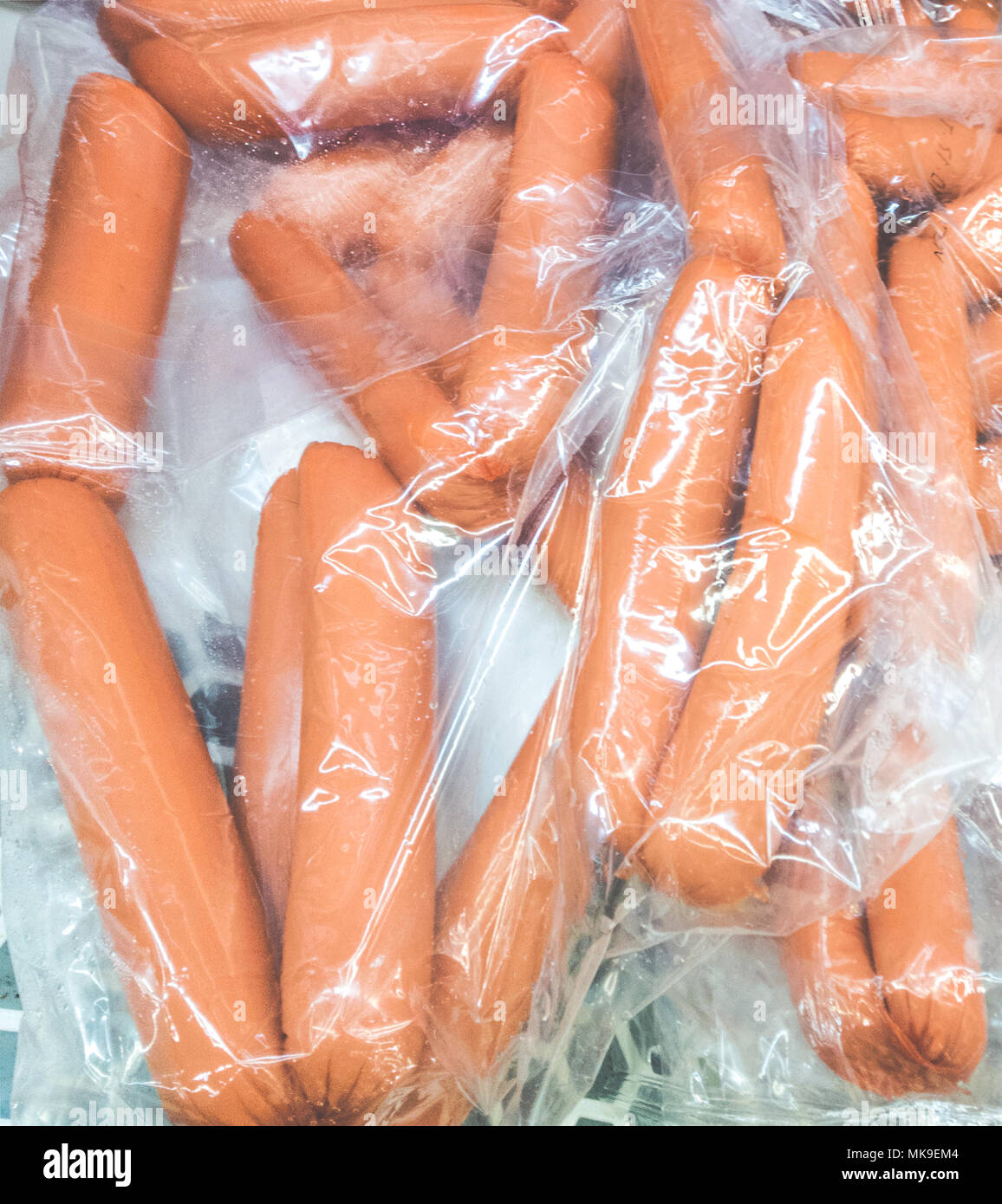packed sausages in freezer Stock Photo Alamy