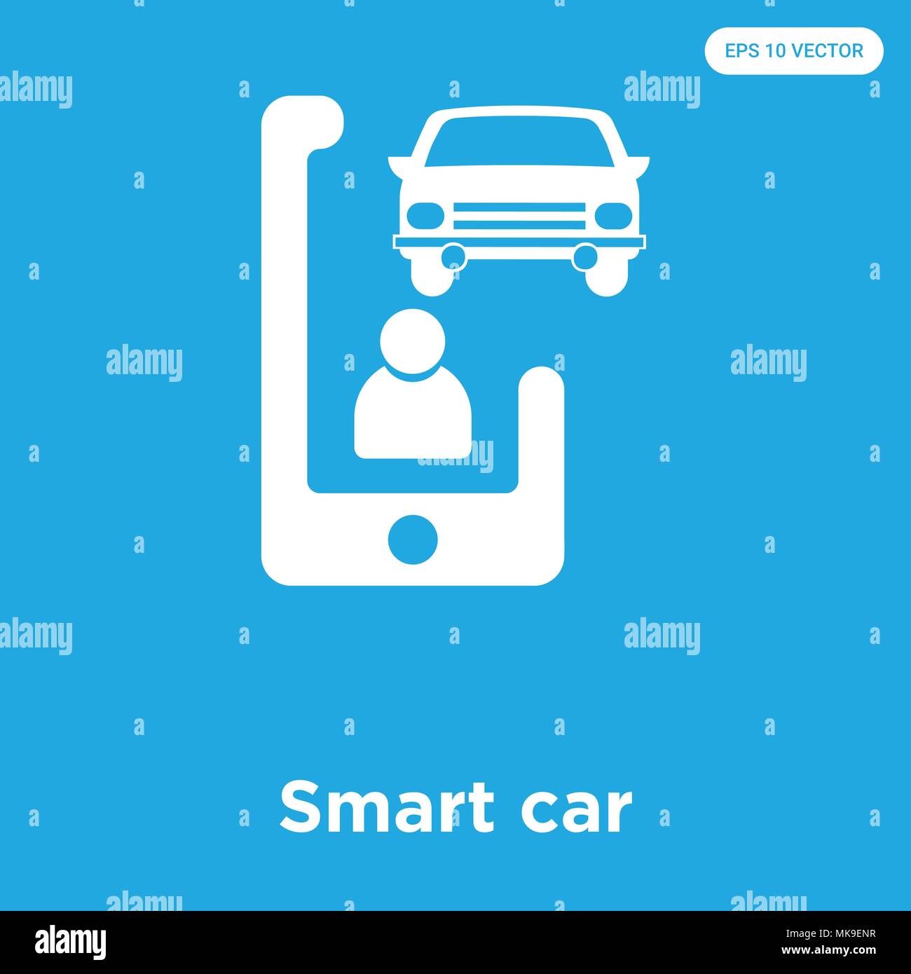 Smart car vector icon isolated on blue background, sign and symbol