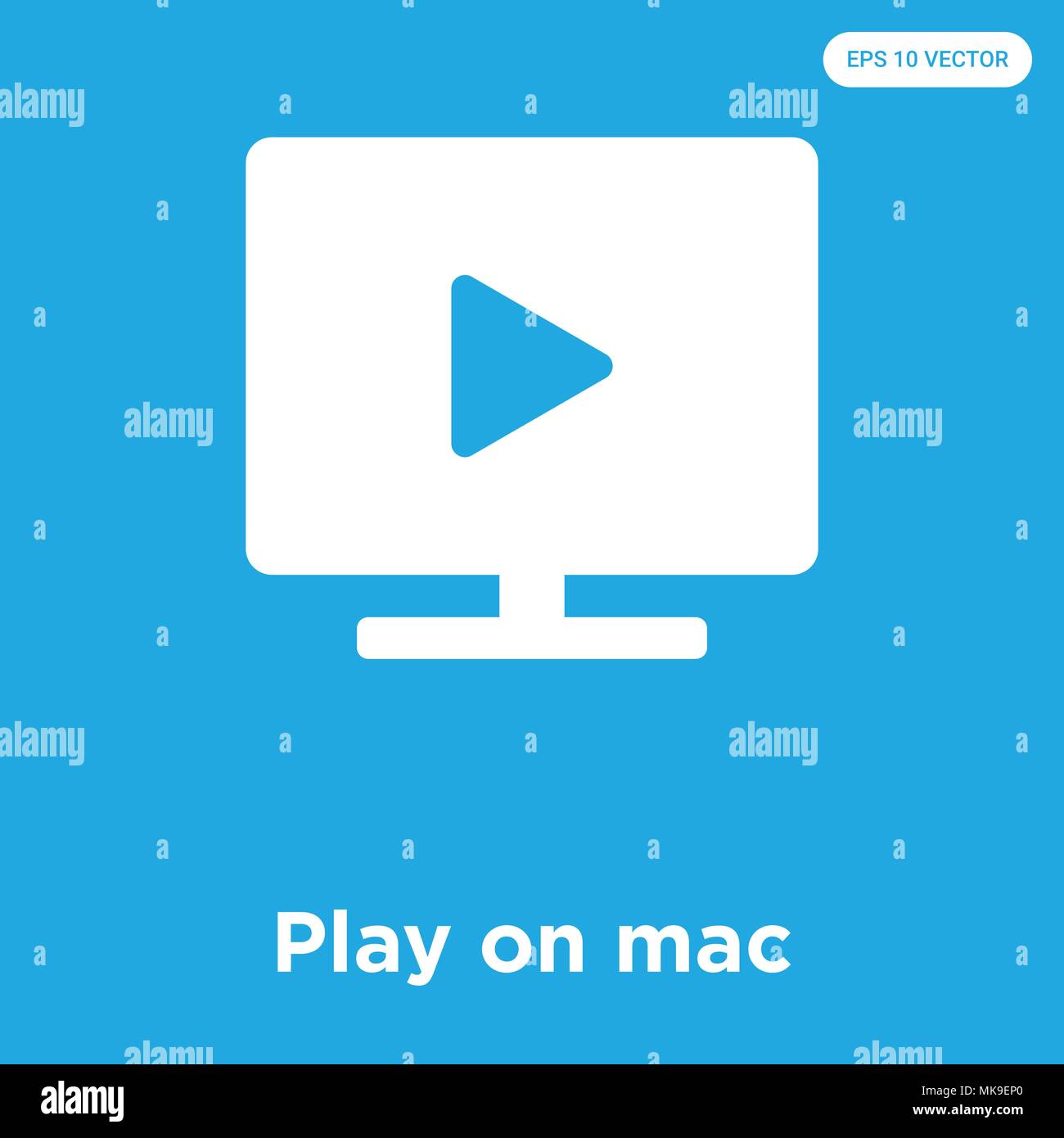 Play on mac vector icon isolated on blue background, sign and symbol Stock Vector