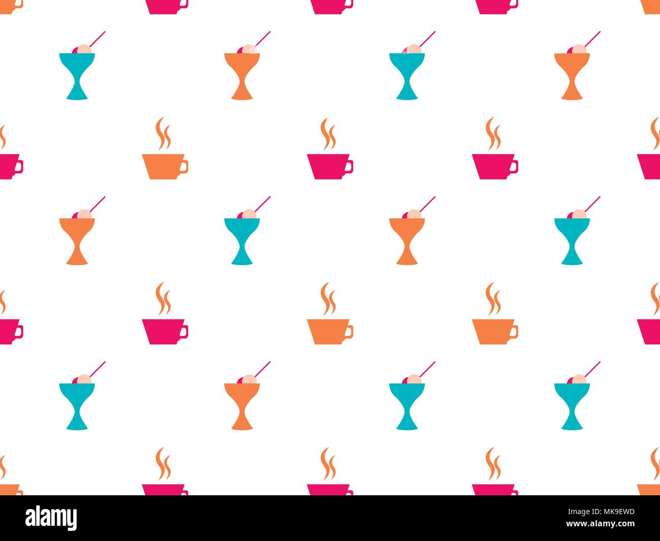 Ice cream seamless pattern, coffee mug. Icons on white background. Vector illustration Stock Vector